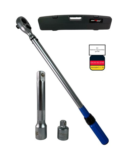 Kraftwelle Drehmomentschl&uuml;ssel 1/2 Zoll 60-345 Nm mit Adapter und Verl&auml;ngerung