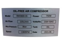 Kraftwelle Fl&uuml;ster-Kompressor &Ouml;lfrei 750 Watt 8 bar Silent 35L
