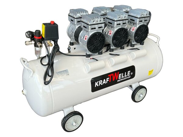 Kraftwelle Fl&uuml;ster Kompressor &Ouml;lfrei 2250 Watt 8 Bar Silent 100L