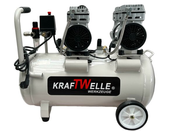 Kraftwelle Fl&uuml;ster-Kompressor &Ouml;lfrei 1500 Watt 8 bar Silent 50L